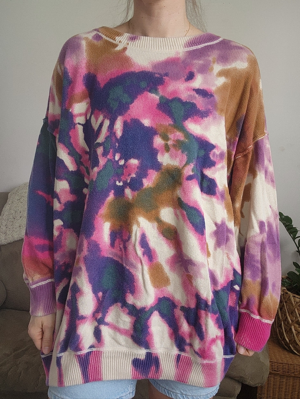 Natural Life Taylor Oversized Tie-Dye Cotton Sweater Size Large/XL